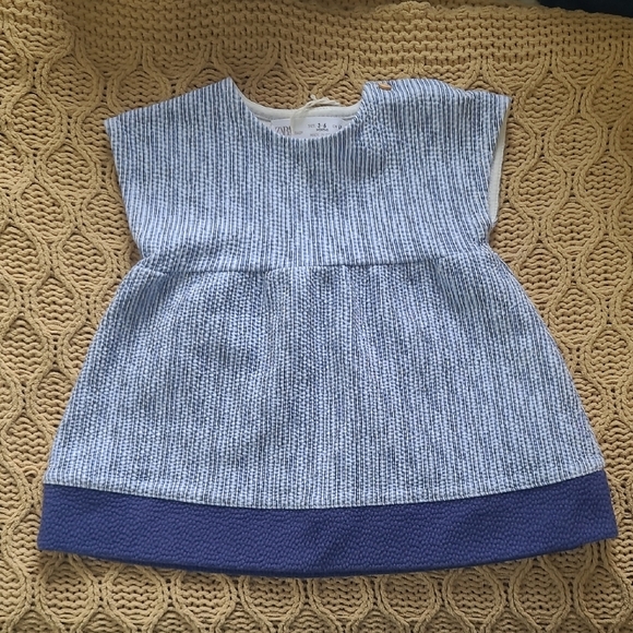 Zara Baby Blue & White Striped Seersucker Knit Dress - Size 3-6 Months - Picture 2 of 8